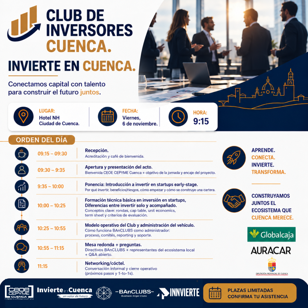INVIERTE EN CUENCA ABRE UNA NUEVA CITA DEL CLUB DE INVESORES DE LA PROVINCIA 