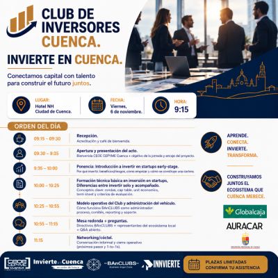 INVIERTE EN CUENCA ABRE UNA NUEVA CITA DEL CLUB DE INVESORES DE LA PROVINCIA 